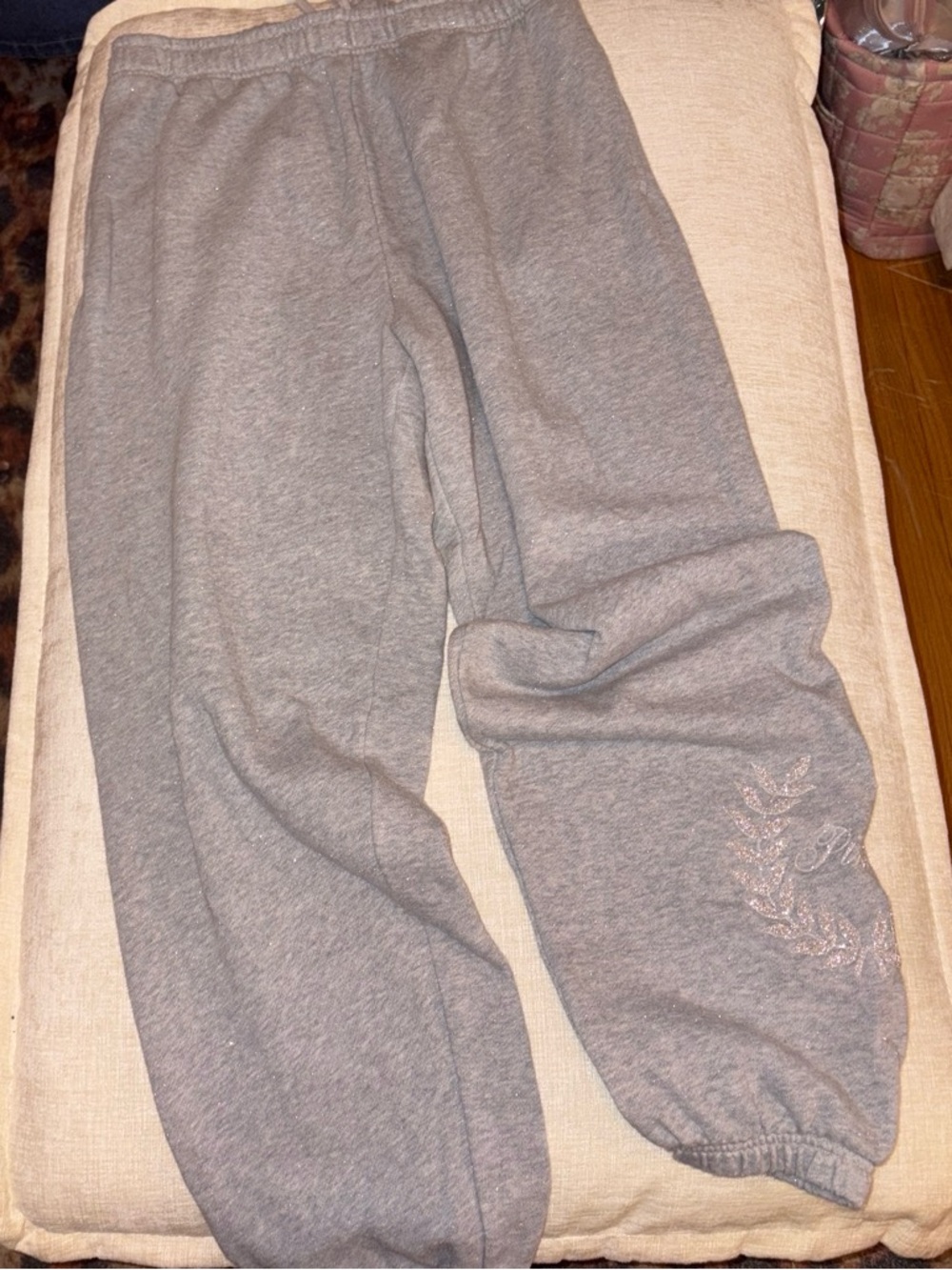 Pink Victoria secret grey Sweatpants with Embroidered Accent and sparkly